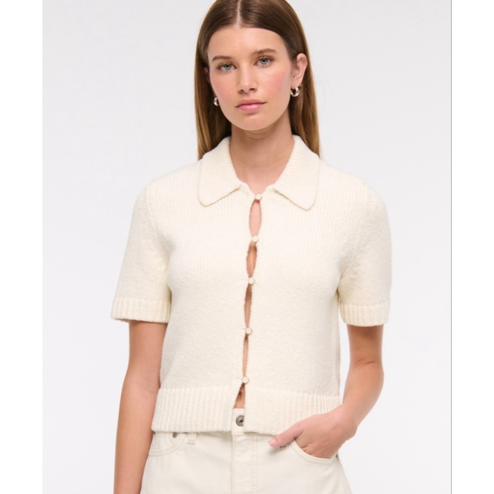 Abercrombie & Fitch Cream Ribbed Button Up Cardigan